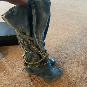 Jean open toe boot